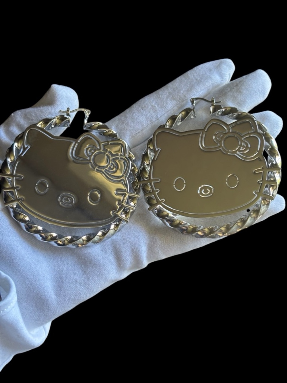 Hello Kitty Silver Tone Large Logo Hoop Earrings 70 mm